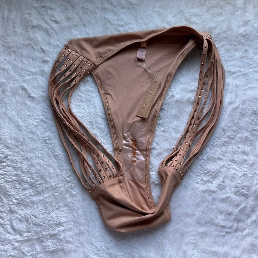 SKIMS Rhinestone Swim Strappy Bikini Bottom Ochre Tan Size 3X BB-CKY-3185 NEW